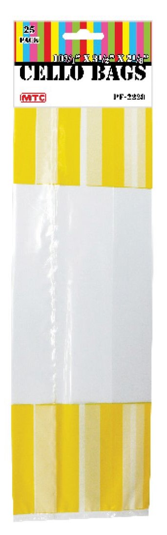 10'' Striped Cello Bags Yellow 25ct