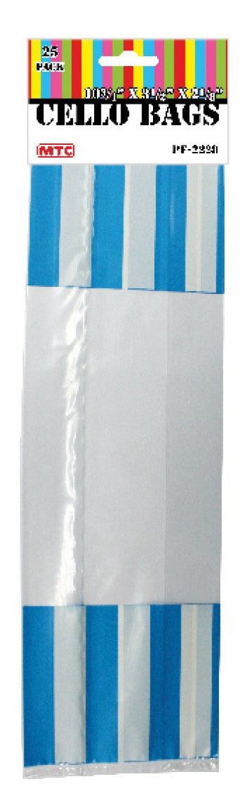 10'' Striped Cello Bags Blue 25ct